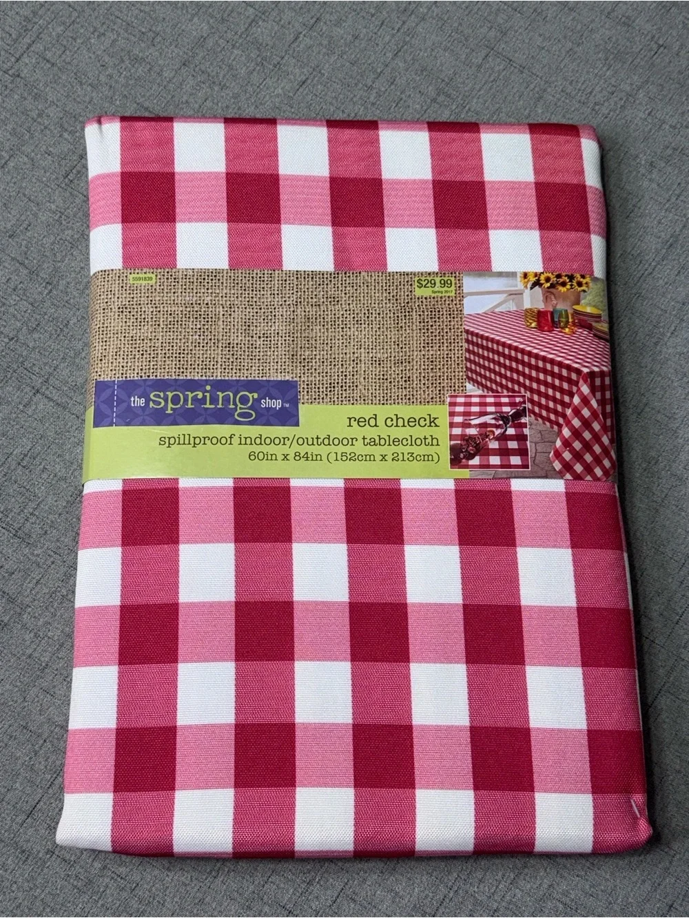 Red & White Gingham Check Tablecloth SpillProof Cloth Indoor Outdoor 60x84” NWT